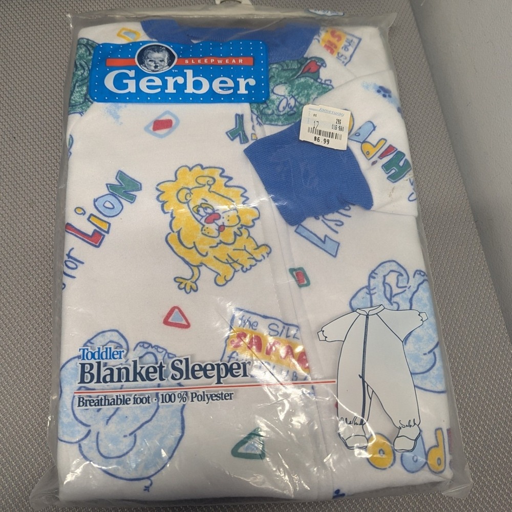 VTG 1992 Gerber Toddler Blanket Sleeper Silly Safari Fun Club 2T New in Package